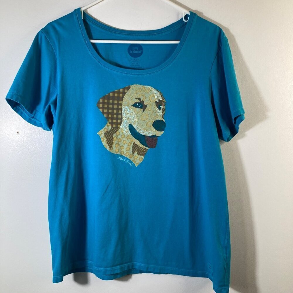 Womens Life Is Good Short Sleeve Crusher Tee Shirt Dog Blue L